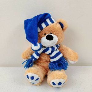 Goffa Brown Teddy Bear With Blue Hat And Scarf Winter Holiday  Plush